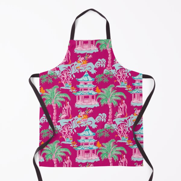 Item preview, Preppy chinoiserie court figures in pink, green, orange and turquoise designed and sold by SophieClimaArt.
