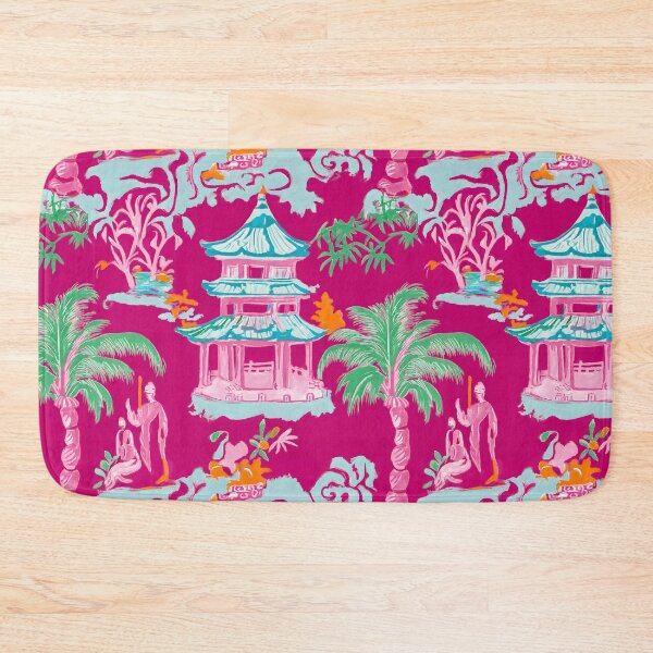 Item preview, Preppy chinoiserie court figures in pink, green, orange and turquoise designed and sold by SophieClimaArt.