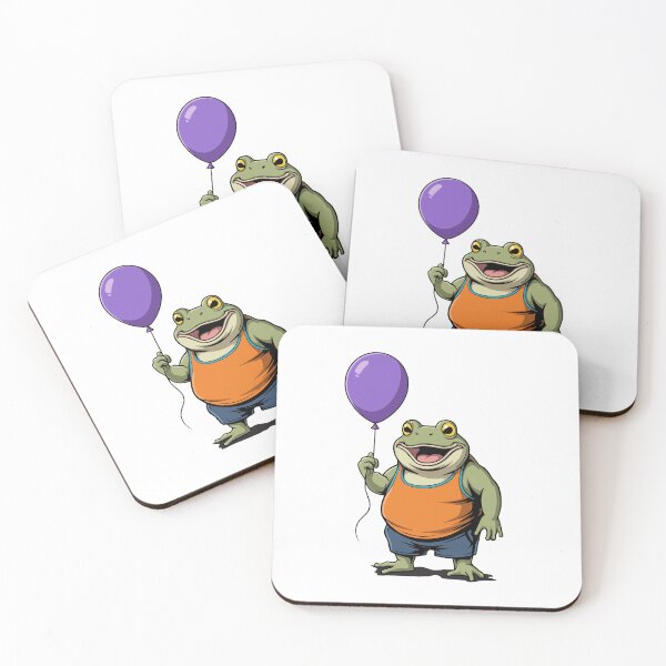 Item preview, Cute Cartoon Frog Holding Purple Balloon designed and sold by SaltCreatives.