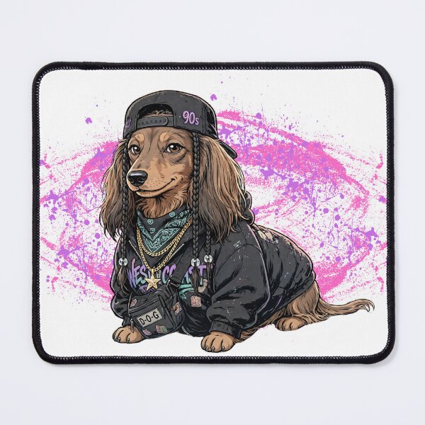 Item preview, 90s dog Hip Hop Dachshund - West Coast Gangsta Dog Rapper 90s Gangsta Rap Dog With Braids designed and sold by Neurospicy Trolls.