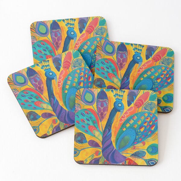 Item preview, Vibrant Whimsical Abstract Peacock Painting designed and sold by Pierce Millington Gallery.