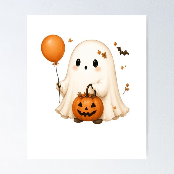 Item preview, Cute Ghost with Pumpkin designed and sold by abieran.