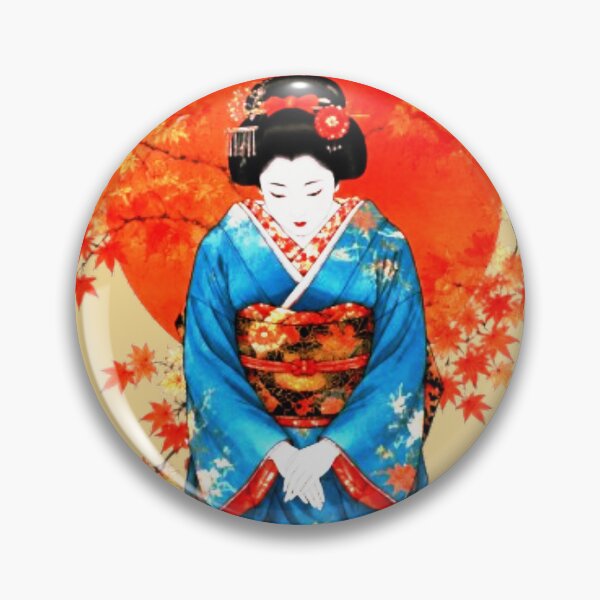 Item preview, Geisha Kimono Blue Flowers Autumn Maple Leaves Red Sun Japan designed and sold by Natalia-Vlad.