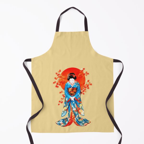 Item preview, Geisha Kimono Blue Flowers Autumn Maple Leaves Red Sun Japan designed and sold by Natalia-Vlad.