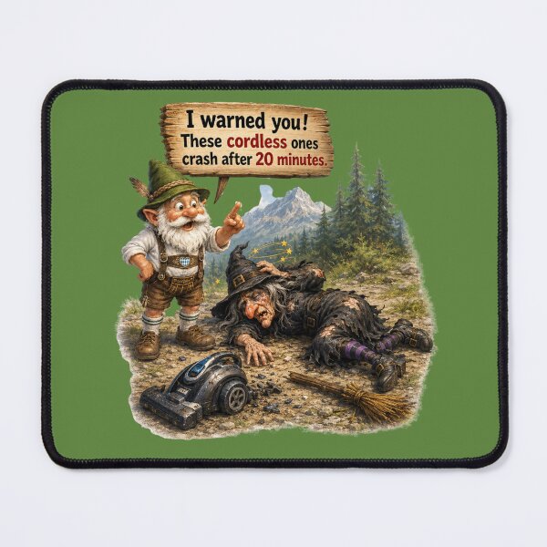 Item preview, I Warned You! These Cordless Ones Crash After 20 Minutes Funny Witch & Bavarian Gnome T-Shirt designed and sold by Alpine-Ink.