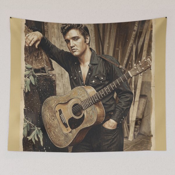 Item preview, Elvis Presley Vintage Acoustic Session Oil Painting Art designed and sold by ElvisVintagePosters.