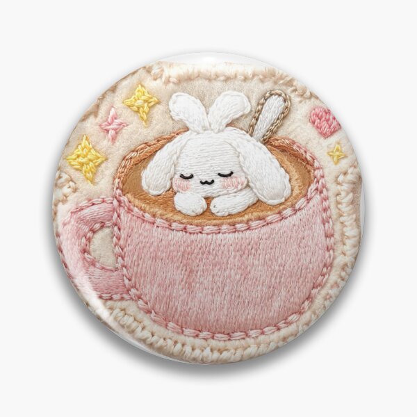 Item preview, Sleepy Bunny in a Mug | Cute Stitched Cozy Sticker designed and sold by CozyStitchClub.