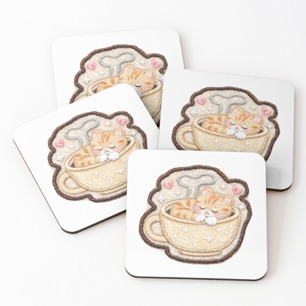 Item preview, Sleepy Kitty in a Mug | Cute Stitched Cozy Sticker designed and sold by CozyStitchClub.