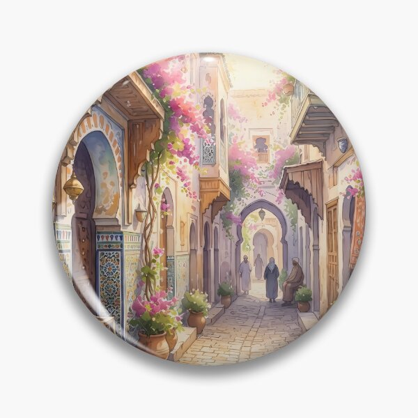 Item preview, Traditional Moroccan Street Scene with Flowers designed and sold by MorcVibe.