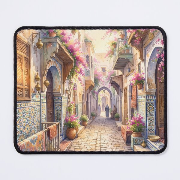 Item preview, Traditional Moroccan Street Scene with Flowers designed and sold by MorcVibe.
