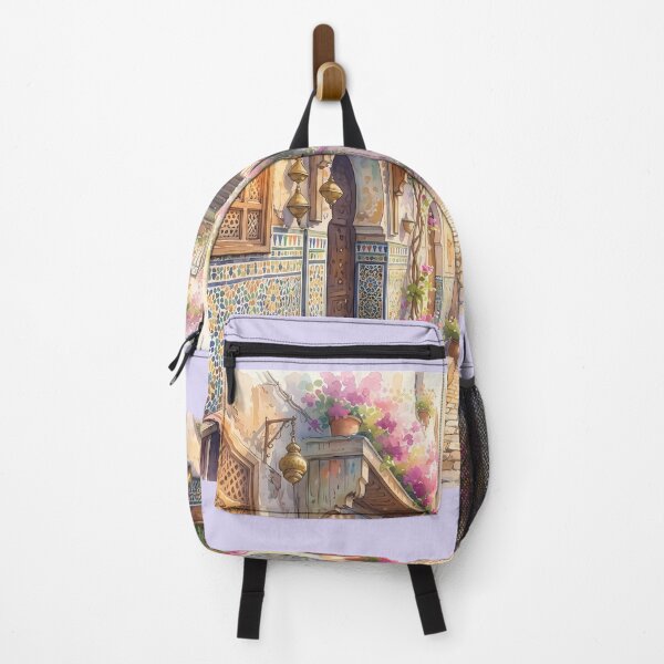 Item preview, Traditional Moroccan Street Scene with Flowers designed and sold by MorcVibe.