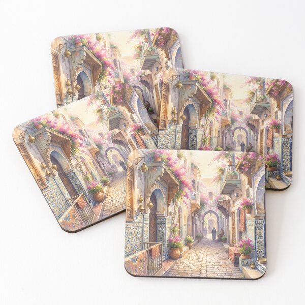 Item preview, Traditional Moroccan Street Scene with Flowers designed and sold by MorcVibe.