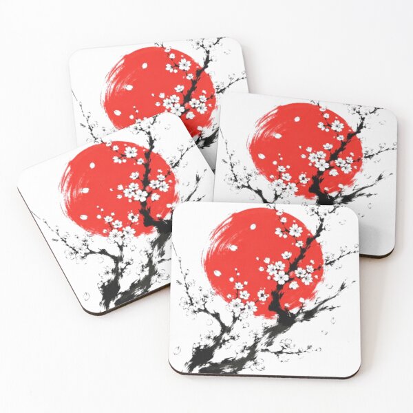 Item preview, Sumi-e Art: Red Sun Sakura Cherry Blossoms Japanese Background White designed and sold by Natalia-Vlad.