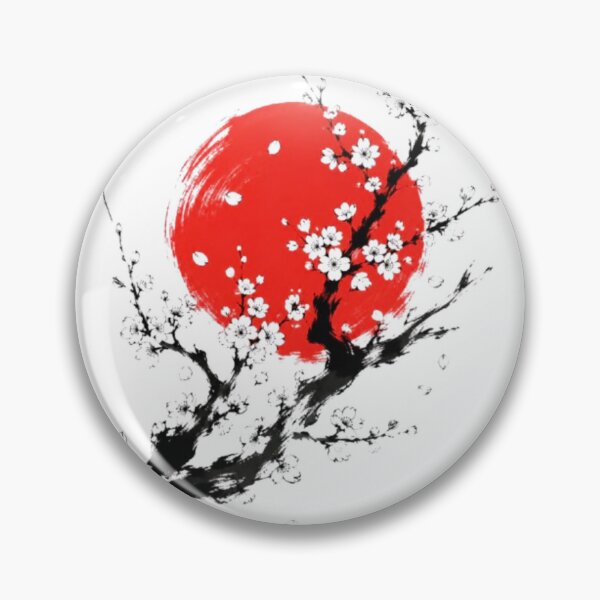 Item preview, Sumi-e Art: Red Sun Sakura Cherry Blossoms Japanese Background White designed and sold by Natalia-Vlad.