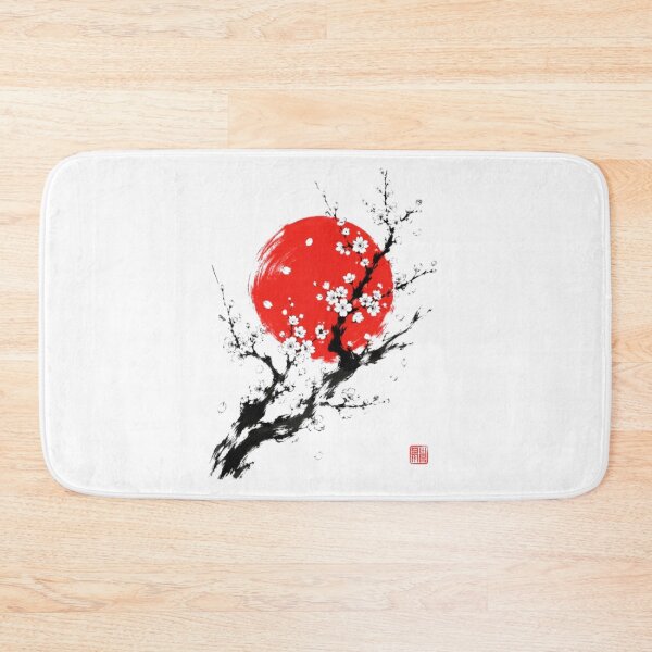 Item preview, Sumi-e Art: Red Sun Sakura Cherry Blossoms Japanese Background White designed and sold by Natalia-Vlad.