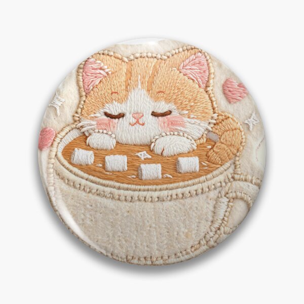 Item preview, Sleepy Kitty in a Mug | Cute Stitched Cozy Sticker Main Tag: designed and sold by SnowKiko.
