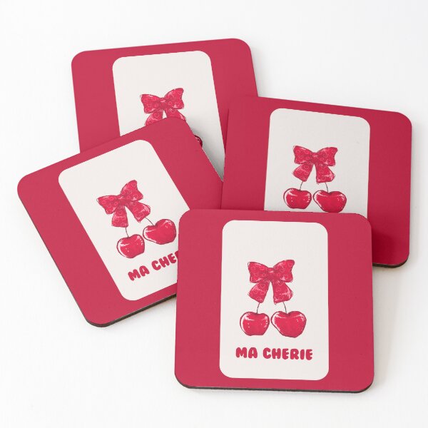 Item preview, "Ma Cherie" French Quote & Red Ribbon Cherry Illustration, Coquette Red Aesthetic Decor & Stationery designed and sold by SpringTeaDesigns.