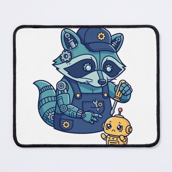 Item preview, Mechanical Raccoon Fixing Tiny Vintage Robot - Cute Tech Support designed and sold by FantasyPearl.