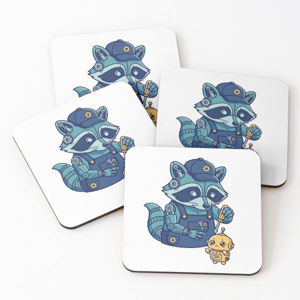 Item preview, Mechanical Raccoon Fixing Tiny Vintage Robot - Cute Tech Support designed and sold by FantasyPearl.