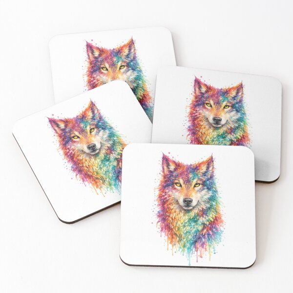 Item preview, Rainbow Watercolor Wolf | Colorful Wolf Portrait designed and sold by SmikiM.