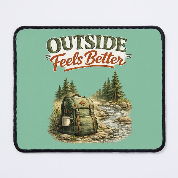 Item preview, Outside Feels Better – Cozy Hiking Backpack Hand-Drawn Outdoor Illustration designed and sold by RosalesArts.
