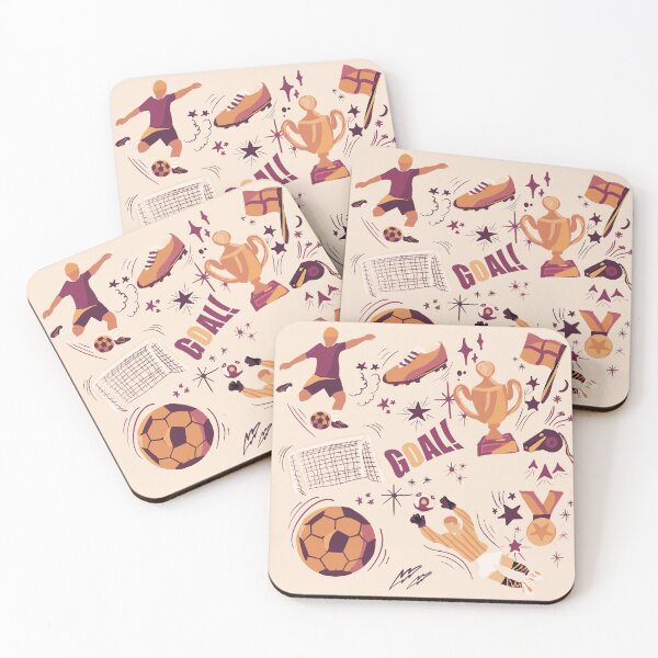 Item preview, Matchday Doodles Retro — Vintage Soccer Collage in Plum & Apricot designed and sold by ShooNyaArtStudio.