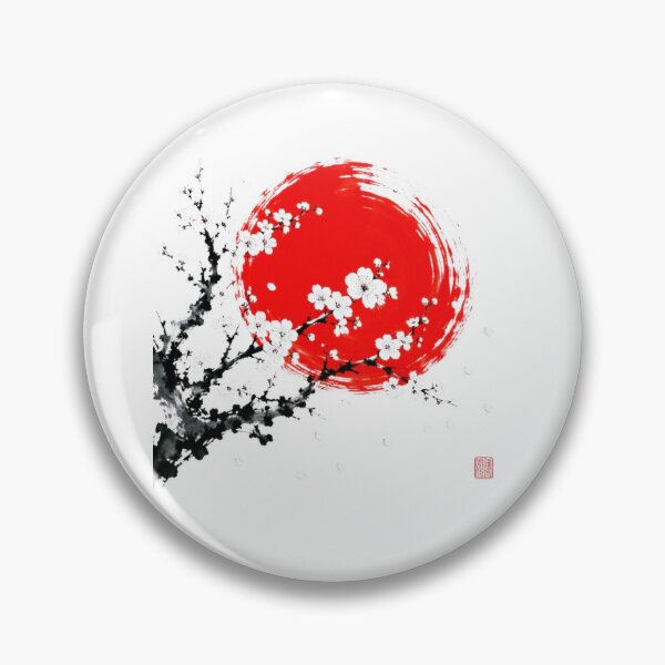 Item preview, Sumi-e Sakura Rain Sun Red Japanese White Background designed and sold by Natalia-Vlad.