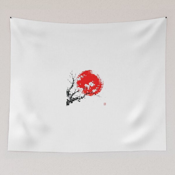 Item preview, Sumi-e Sakura Rain Sun Red Japanese White Background designed and sold by Natalia-Vlad.