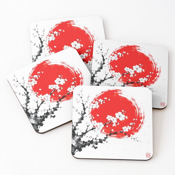 Item preview, Sumi-e Sakura Rain Sun Red Japanese White Background designed and sold by Natalia-Vlad.