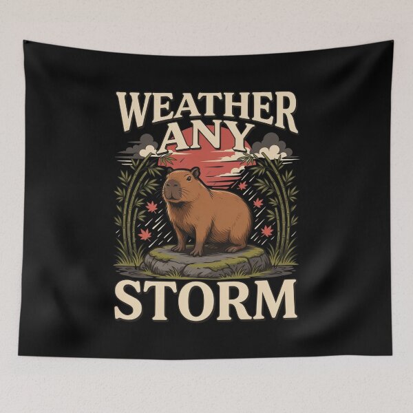 Item preview, Weather Any Storm Capybara – Vintage Stoic Nature Design designed and sold by No Excuses Supply.