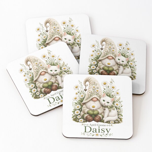 Item preview, April Daisy Gnome Charming Spring Gnome & White Kitty Fantasy Art designed and sold by RoPrincess.