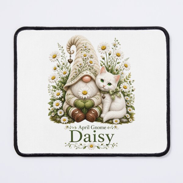 Item preview, April Daisy Gnome Charming Spring Gnome & White Kitty Fantasy Art designed and sold by RoPrincess.