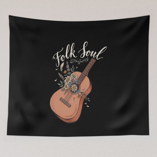 Item preview, Folk Soul – Floral Acoustic Guitar Hand-Drawn Design designed and sold by Midnight Veil Designs.