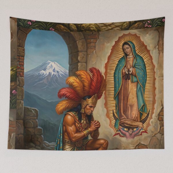Item preview, Our Lady of Guadalupe and Aztec Warrior - Faith and Roots Catholic Saint designed and sold by hispanicworld.