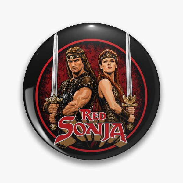 Item preview, Red Sonja & Kalidor Fantasy Warriors Badge | Classic Sword & Sorcery Inspired Retro Vector Art | Popcorn Odyssey designed and sold by Popcorn Odyssey.