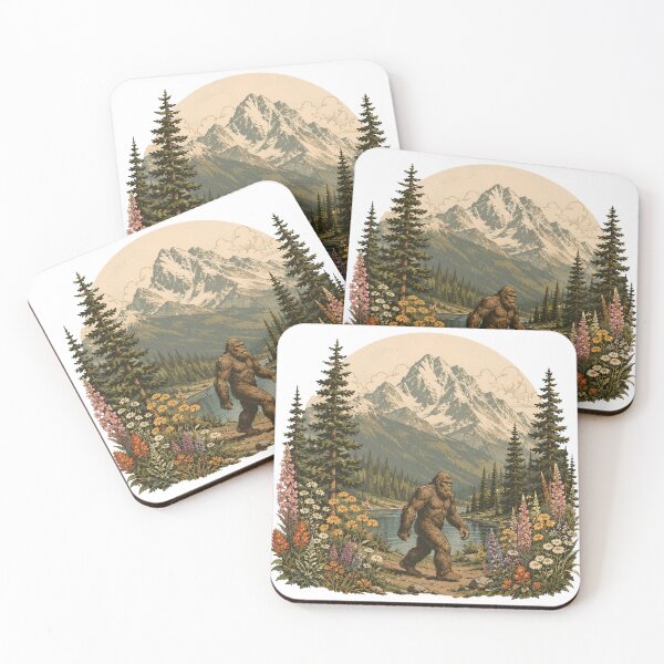 Item preview,  Big Foot Retro Nature Wildflower Vintage Woodcut Sasquatch Nature Folklore Art designed and sold by VGAfanatic.