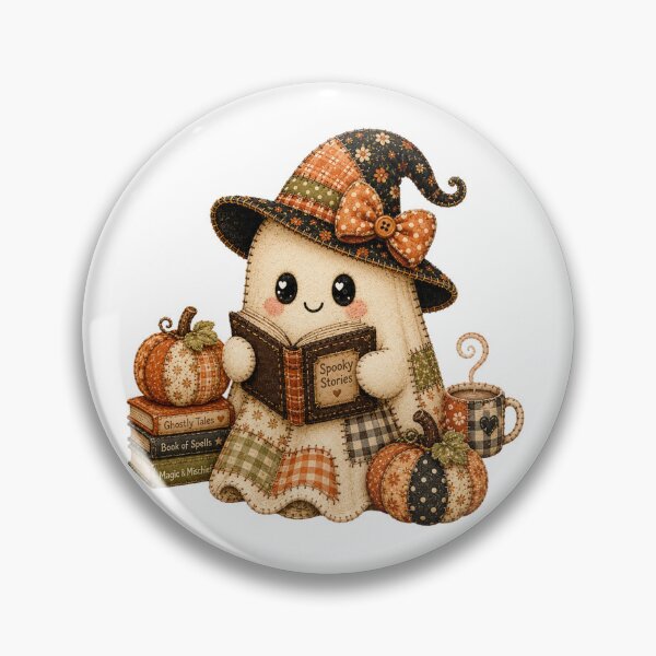 Item preview, Cute Patchwork Ghost Reading Book | Cozy Halloween Book Lover Cottagecore Art designed and sold by MolliesBoutique.