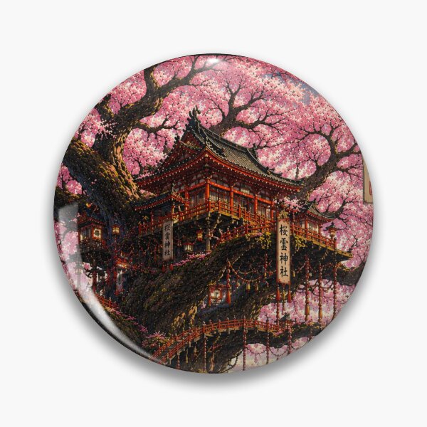 Item preview, The Celestial Cherry Blossom Shrine | Japanese Ukiyo-e Fantasy Art Print designed and sold by Substance_life.
