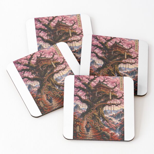 Item preview, The Celestial Cherry Blossom Shrine | Japanese Ukiyo-e Fantasy Art Print designed and sold by Substance_life.