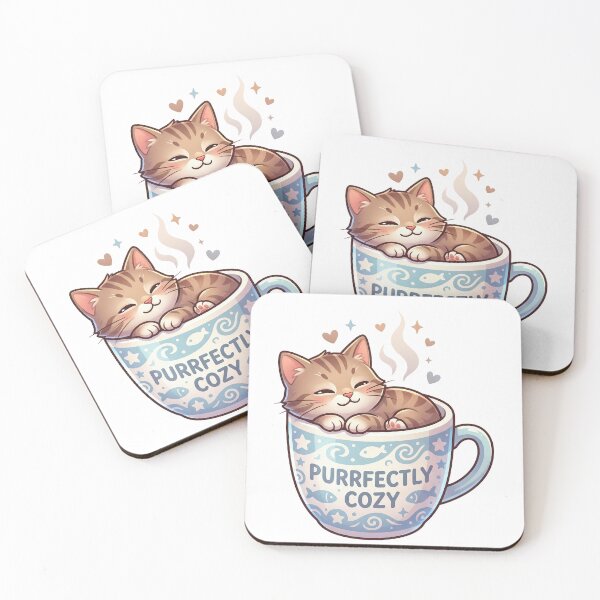 Item preview, Kawaii Sleeping Cat in Mug Sticker Purrfectly Cozy designed and sold by CurioStick.