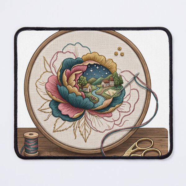 Item preview, Embroidery Hoop Floral Village Night Sticker designed and sold by Gifts0.