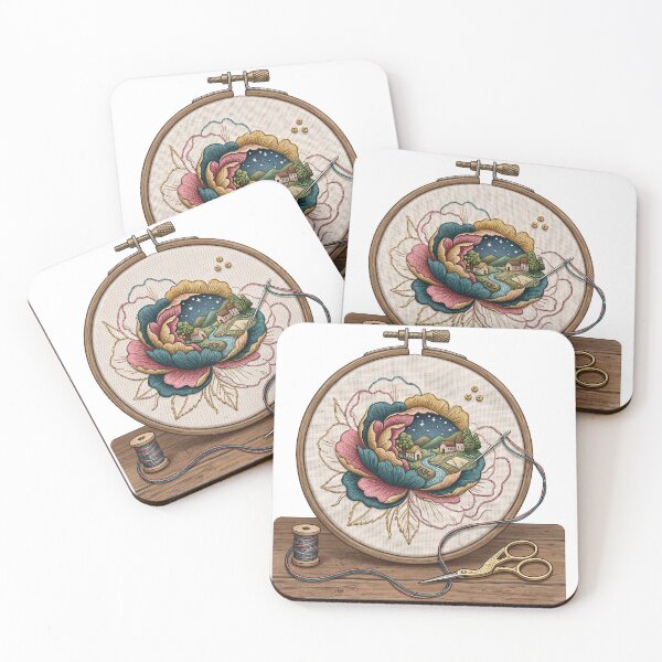 Item preview, Embroidery Hoop Floral Village Night Sticker designed and sold by Gifts0.