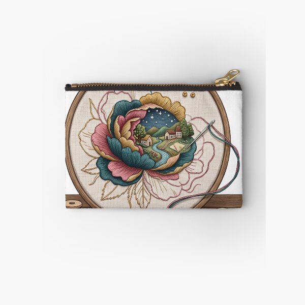 Item preview, Embroidery Hoop Floral Village Night Sticker designed and sold by Gifts0.