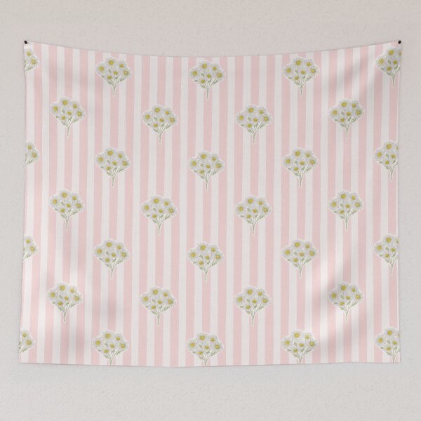 Item preview, Country Cottage Daisy preppy stripe small floral pink & white designed and sold by Moritza Jarman Design.