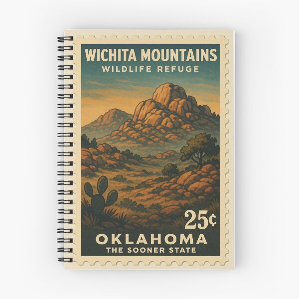 Item preview, Oklahoma State Stamp Art Posters | State Park Wall Art | Vintage Wichita Mountains Print designed and sold by codeslinger.