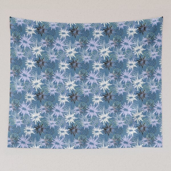 Item preview, Blue White Starburst Daisy Pattern with Dotted Textured Circles Design designed and sold by 555Design.