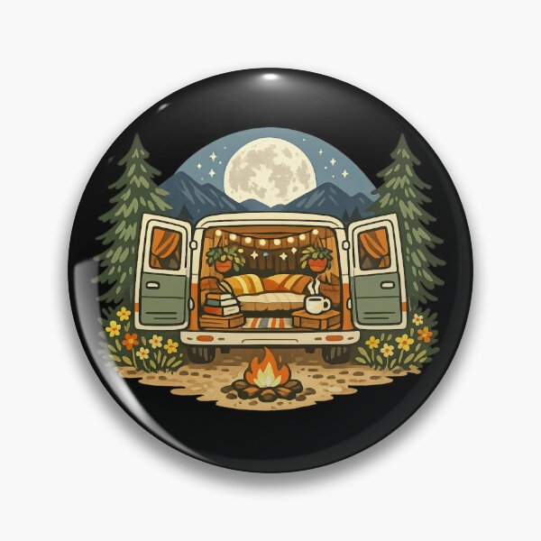 Item preview, Cozy Camper Van Campfire Moonlit Illustration designed and sold by ArtoryWorks.