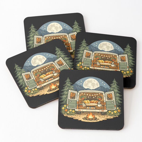 Item preview, Cozy Camper Van Campfire Moonlit Illustration designed and sold by ArtoryWorks.