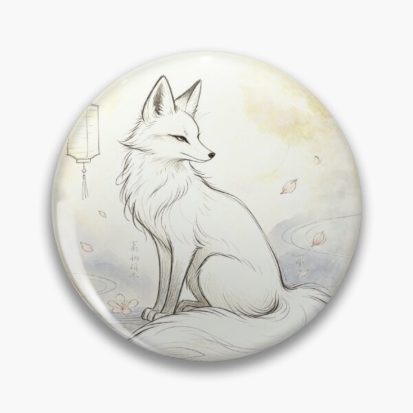 Item preview, White Fox with Full Moon designed and sold by aolisakshop.