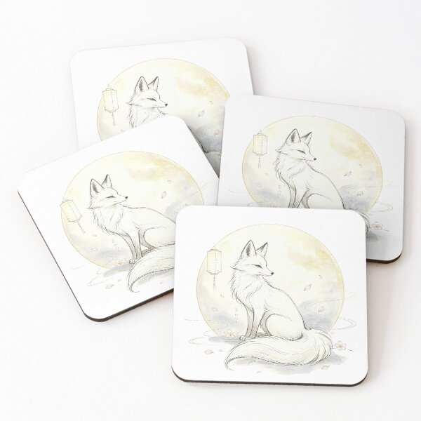 Item preview, White Fox with Full Moon designed and sold by aolisakshop.